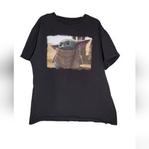 The Mandalorian Baby Yoda Grogu Black Tee Shirt Kid Size 10/12
